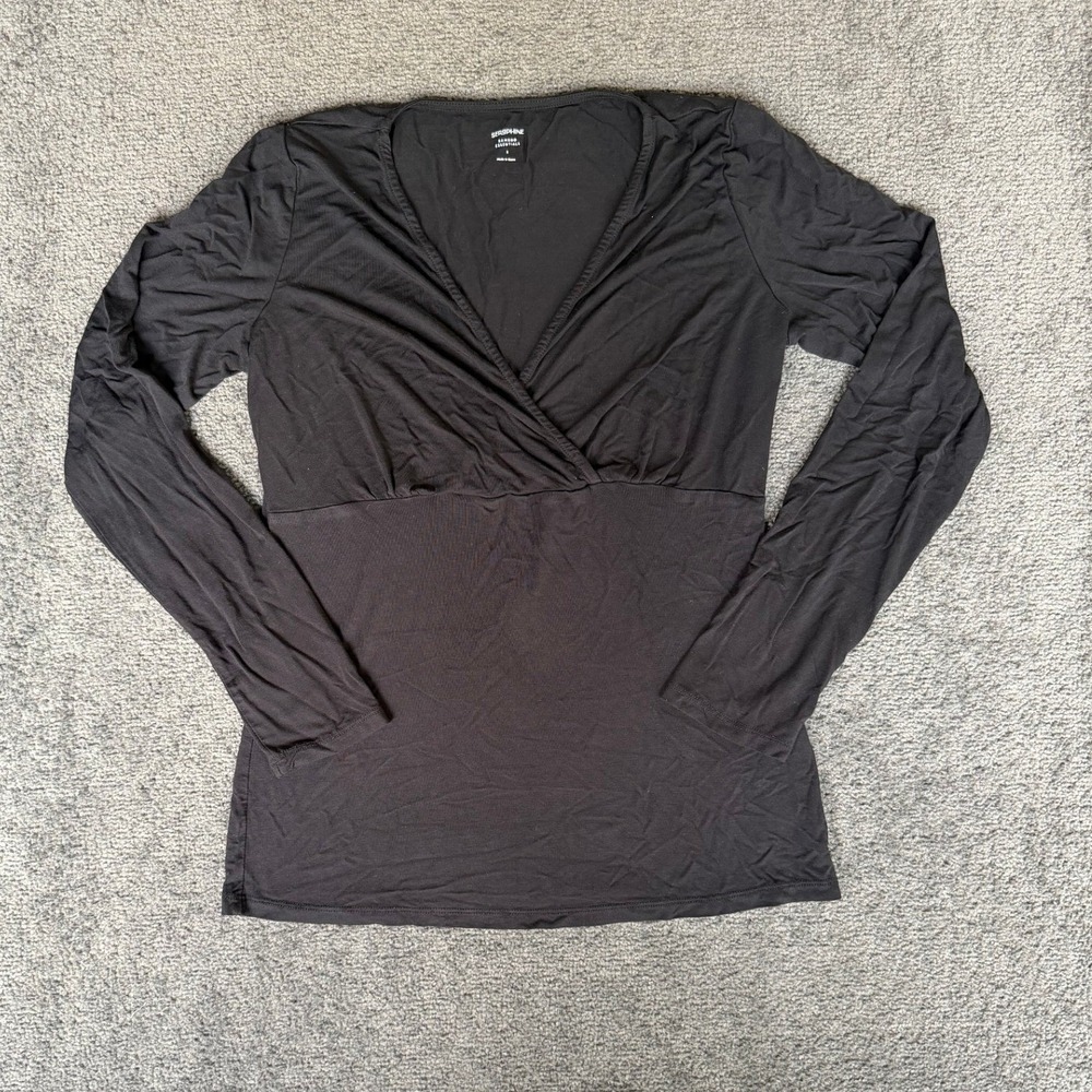 Seraphine Bamboo Essentials Maternity Nursing Top Black Long Sleeve V-Neck Small